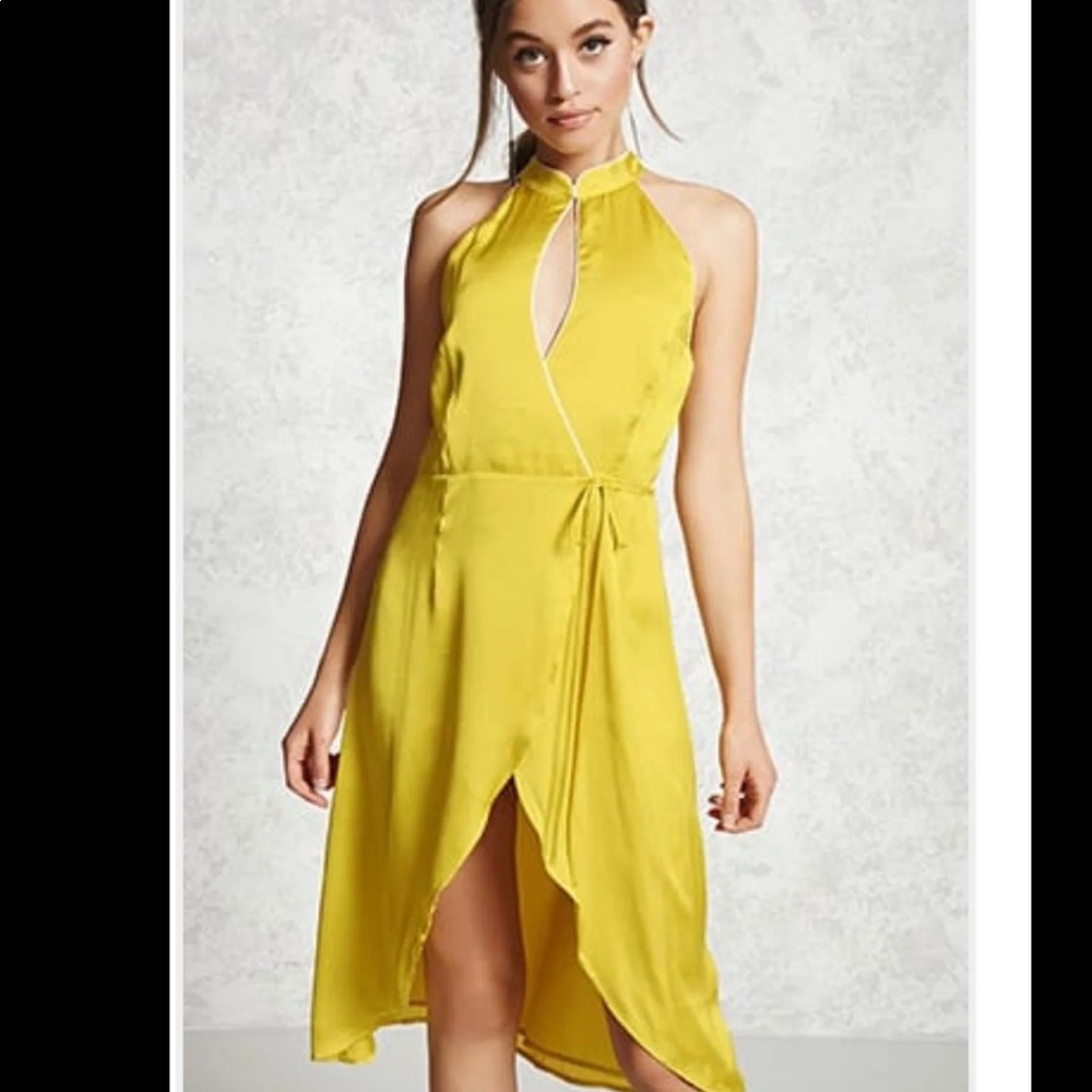 NWT Yellow Satin sleeveless wrap dress